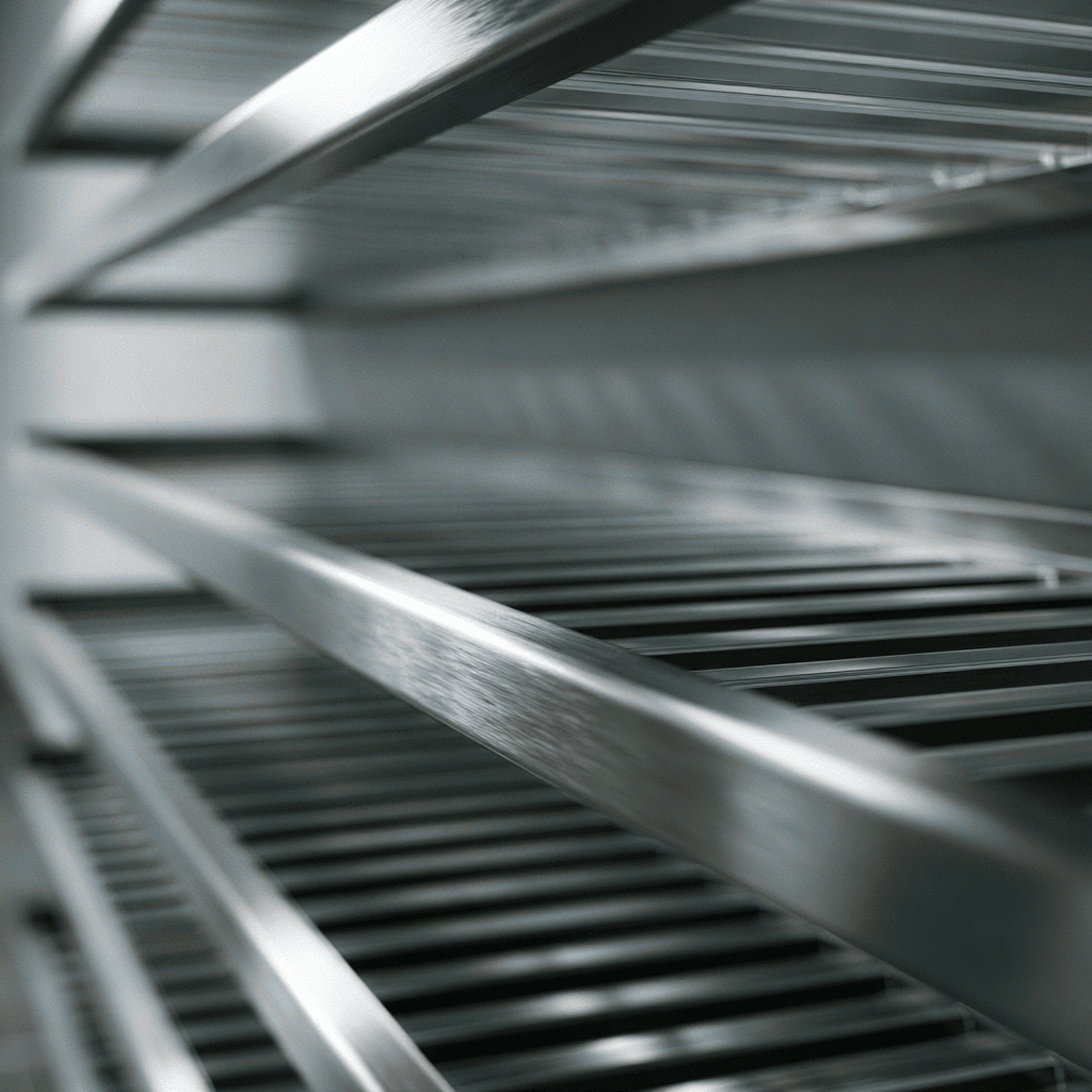 Close detail of a stainless steel ventilated cage rack