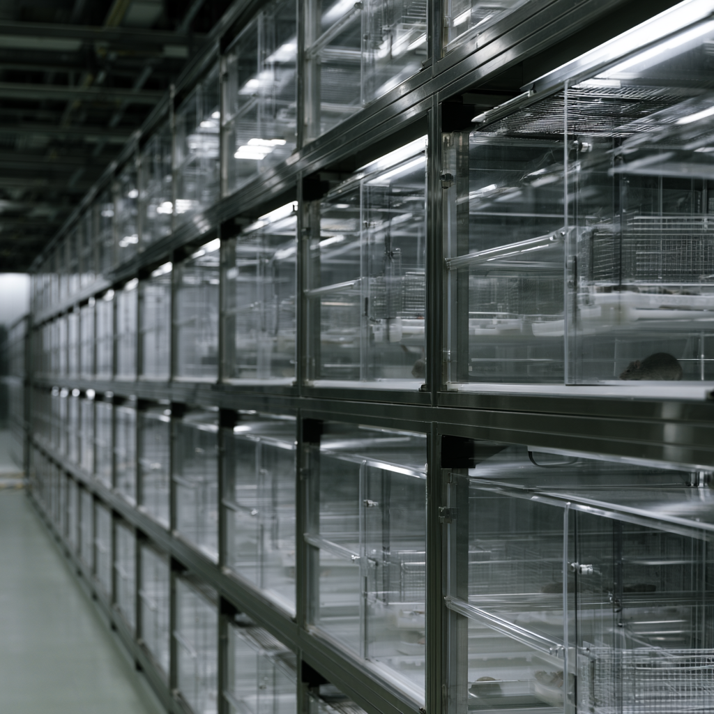 A wall of individually ventilated rodent cages